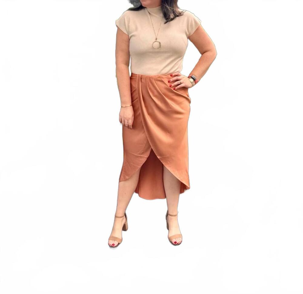 NEW BLU PEPPER pleated tulip midi skirt in rust